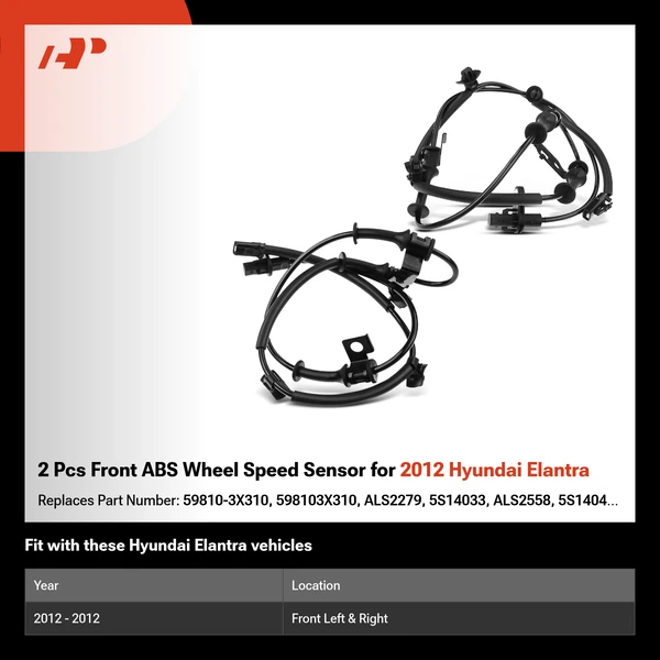 2 Pcs Front ABS Wheel Speed Sensor for 2012 Hyundai Elantra