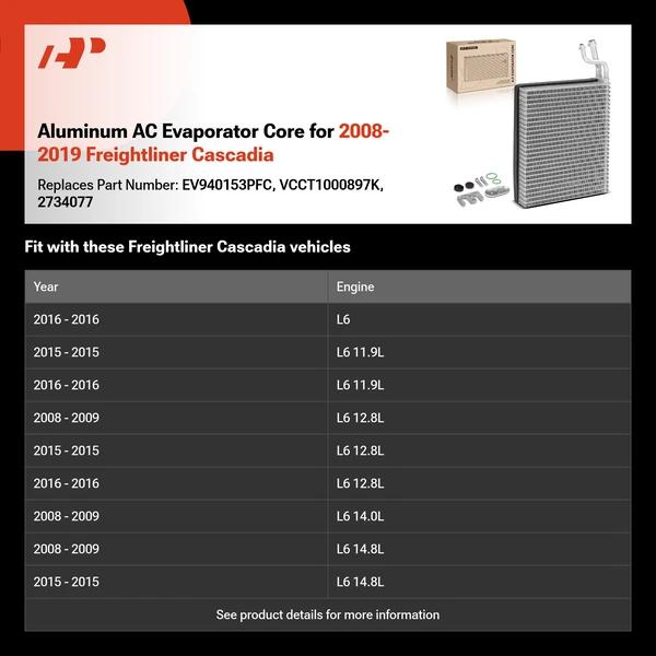 Aluminum AC Evaporator Core for 2008-2019 Freightliner Cascadia