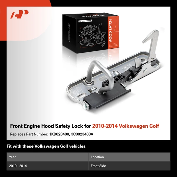 Front Engine Hood Safety Lock for 2010-2014 Volkswagen Golf
