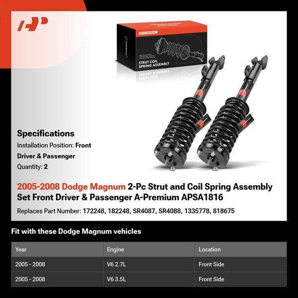 2005-2008 Dodge Magnum 2-Pc Strut and Coil Spring Assembly Set Front Driver & Passenger A-Premium APSA1816