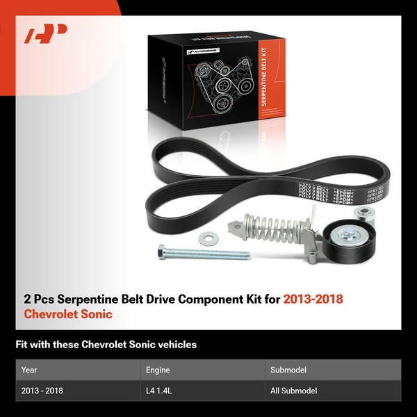 2 Pcs Serpentine Belt Drive Component Kit for 2013-2018 Chevrolet Sonic