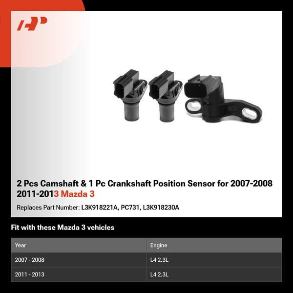 2 Pcs Camshaft & 1 Pc Crankshaft Position Sensor for 2007-2008 2011-2013 Mazda 3