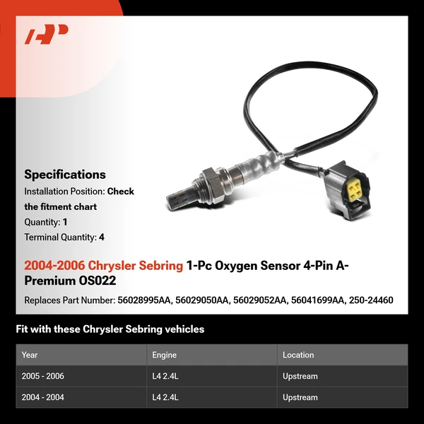 2004-2006 Chrysler Sebring 1-Pc Oxygen Sensor 4-Pin A-Premium OS022