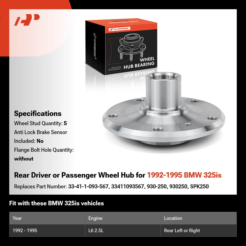 Rear Driver or Passenger Wheel Hub for 1992-1995 BMW 325is