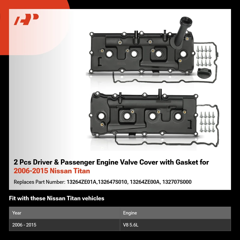 2 Pcs Driver & Passenger Engine Valve Cover with Gasket for 2006-2015 Nissan Titan
