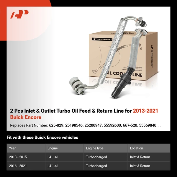 2 Pcs Inlet & Outlet Turbo Oil Feed & Return Line for 2013-2021 Buick Encore