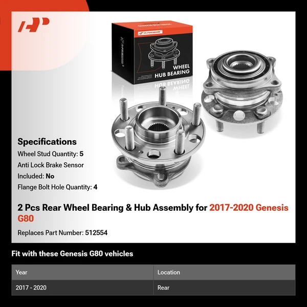 2 Pcs Rear Wheel Bearing & Hub Assembly for 2017-2020 Genesis G80