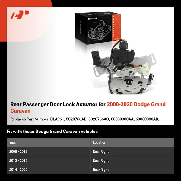 Rear Passenger Door Lock Actuator for 2008-2020 Dodge Grand Caravan