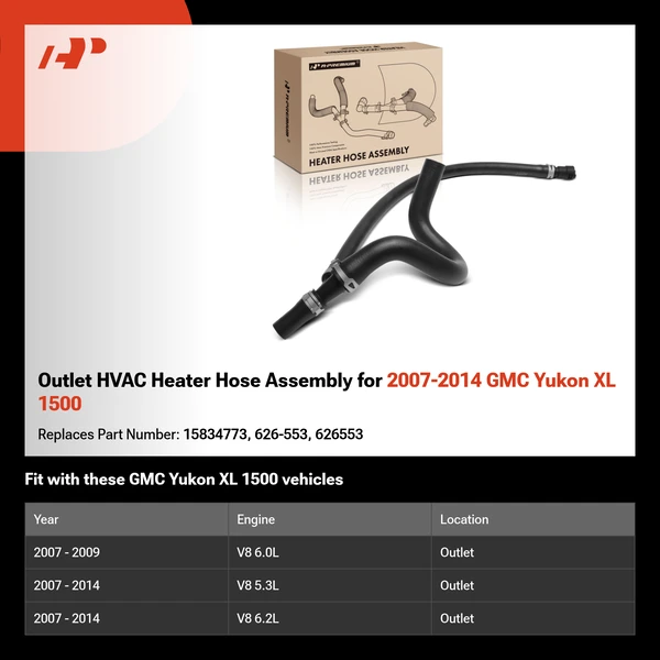 Outlet HVAC Heater Hose Assembly for 2007-2014 GMC Yukon XL 1500