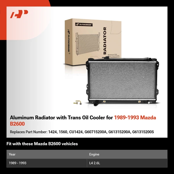 Aluminum Radiator with Trans Oil Cooler for 1989-1993 Mazda B2600