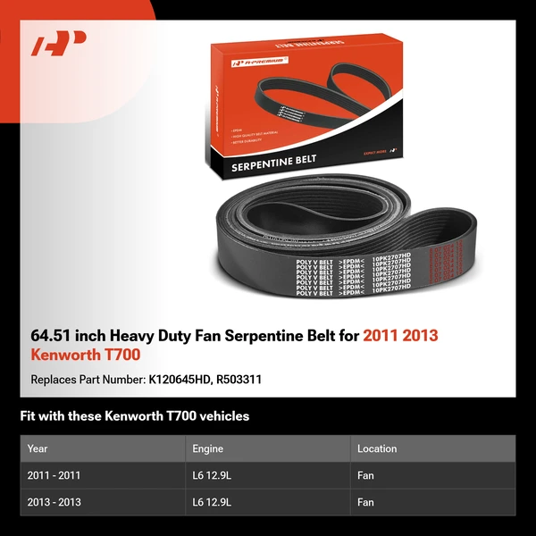 64.51 inch Heavy Duty Fan Serpentine Belt for 2011 2013 Kenworth T700