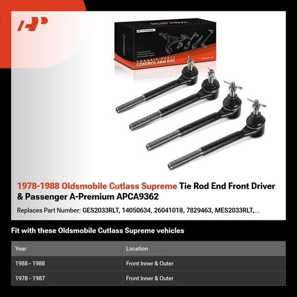 1978-1988 Oldsmobile Cutlass Supreme Tie Rod End Front Driver & Passenger A-Premium APCA9362