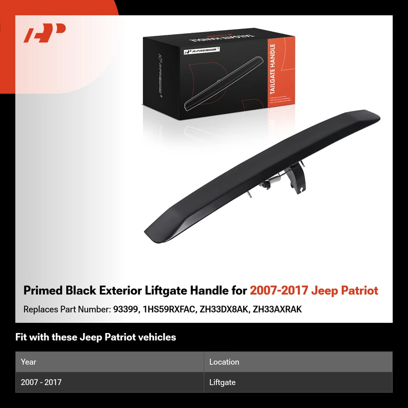 Primed Black Exterior Liftgate Handle for 2007-2017 Jeep Patriot