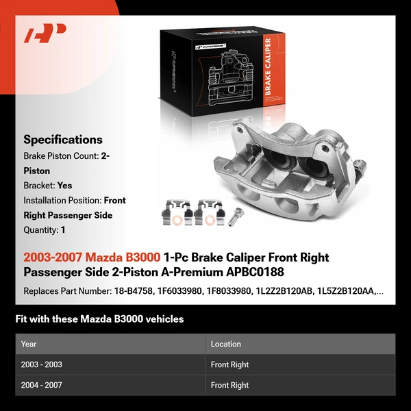 2003-2007 Mazda B3000 1-Pc Brake Caliper Front Right Passenger Side 2-Piston A-Premium APBC0188