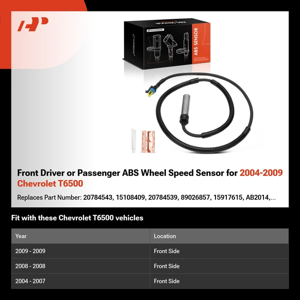 Front Driver or Passenger ABS Wheel Speed Sensor for 2004-2009 Chevrolet T6500