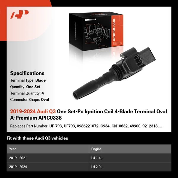 2019-2024 Audi Q3 One Set-Pc Ignition Coil 4-Blade Terminal Oval A-Premium APIC0338