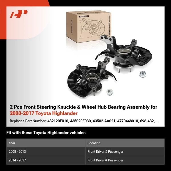 2 Pcs Front Steering Knuckle & Wheel Hub Bearing Assembly for 2008-2017 Toyota Highlander