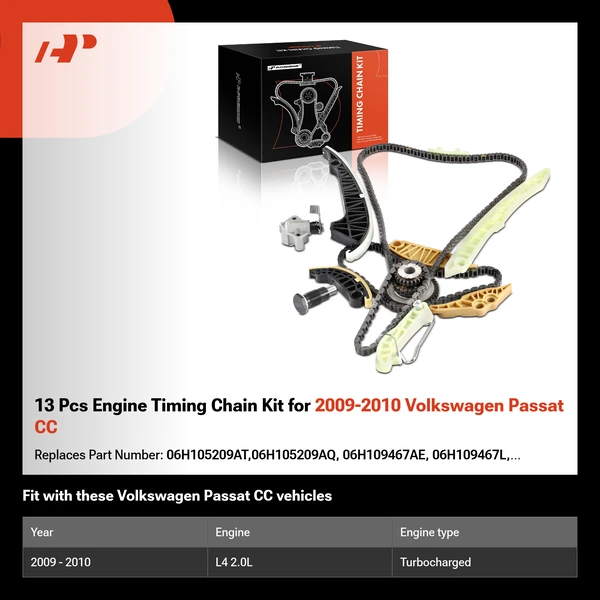 13 Pcs Engine Timing Chain Kit for 2009-2010 Volkswagen Passat CC
