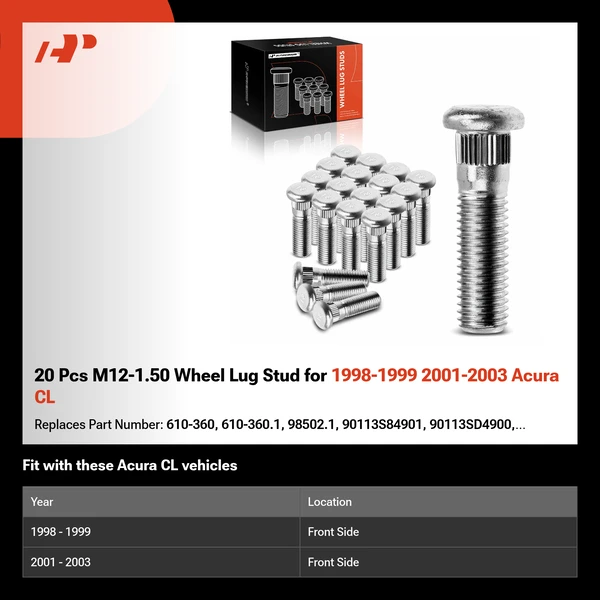 20 Pcs M12-1.50 Wheel Lug Stud for 1998-1999 2001-2003 Acura CL
