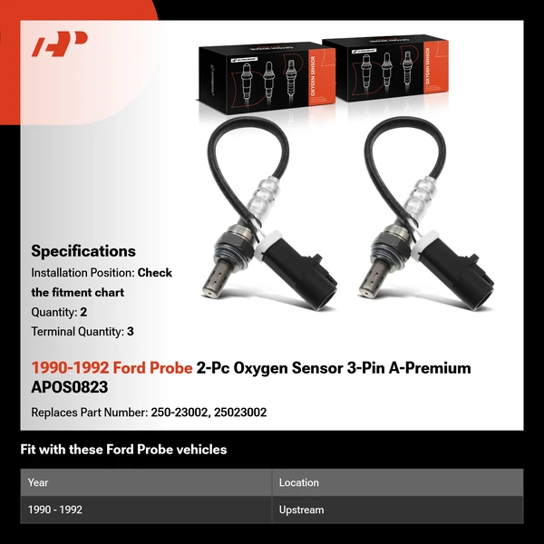 1990-1992 Ford Probe 2-Pc Oxygen Sensor 3-Pin A-Premium APOS0823