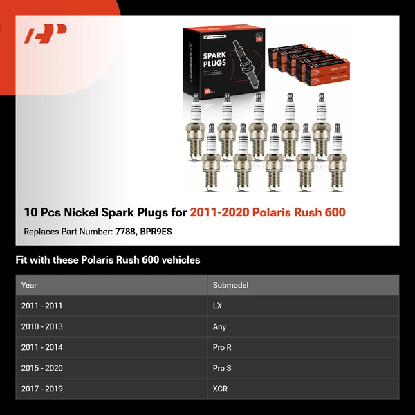 10 Pcs Nickel Spark Plugs for 2011-2020 Polaris Rush 600