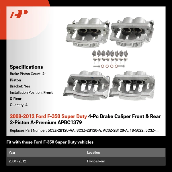 2008-2012 Ford F-350 Super Duty 4-Pc Brake Caliper Front & Rear 2-Piston A-Premium APBC1379