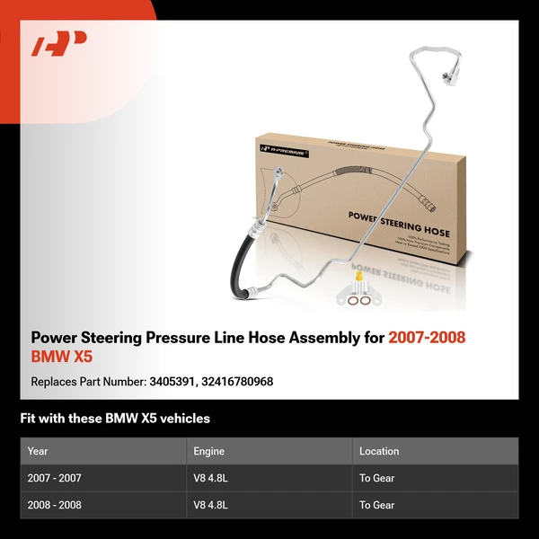 Power Steering Pressure Line Hose Assembly for 2007-2008 BMW X5