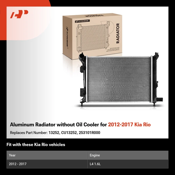 Aluminum Radiator without Oil Cooler for 2012-2017 Kia Rio