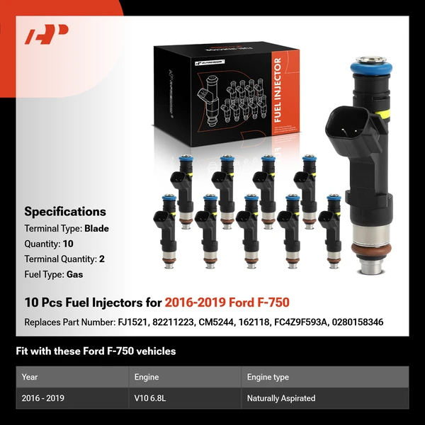 10 Pcs Fuel Injectors for 2016-2019 Ford F-750