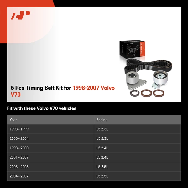 6 Pcs Timing Belt Kit for 1998-2007 Volvo V70