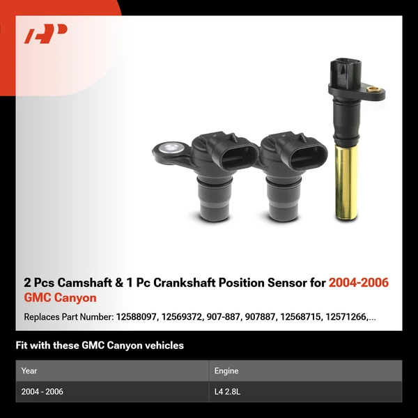 2 Pcs Camshaft & 1 Pc Crankshaft Position Sensor for 2004-2006 GMC Canyon