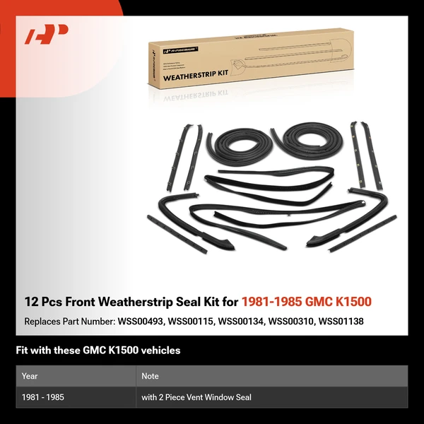 12 Pcs Front Weatherstrip Seal Kit for 1981-1985 GMC K1500