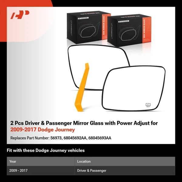 2 Pcs Driver & Passenger Mirror Glass with Power Adjust for 2009-2017 Dodge Journey