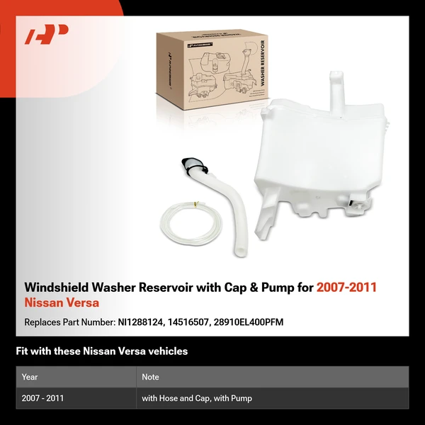 Windshield Washer Reservoir with Cap & Pump for 2007-2011 Nissan Versa