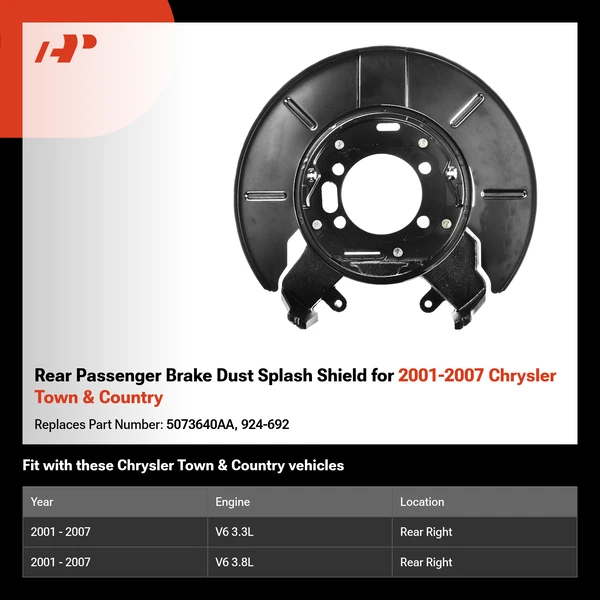 Rear Passenger Brake Dust Splash Shield for 2001-2007 Chrysler Town & Country