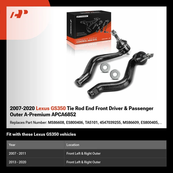 2007-2020 Lexus GS350 Tie Rod End Front Driver & Passenger Outer A-Premium APCA6852