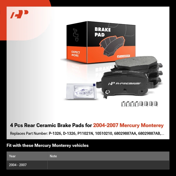 4 Pcs Rear Ceramic Brake Pads for 2004-2007 Mercury Monterey