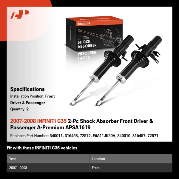 2007-2008 INFINITI G35 2-Pc Shock Absorber Front Driver & Passenger A-Premium APSA1619