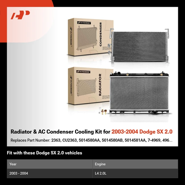 Radiator & AC Condenser Cooling Kit for 2003-2004 Dodge SX 2.0