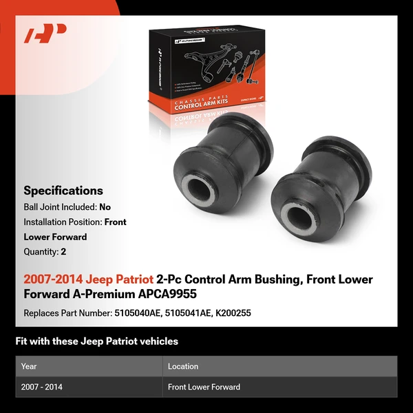2007-2014 Jeep Patriot 2-Pc Control Arm Bushing, Front Lower Forward A-Premium APCA9955