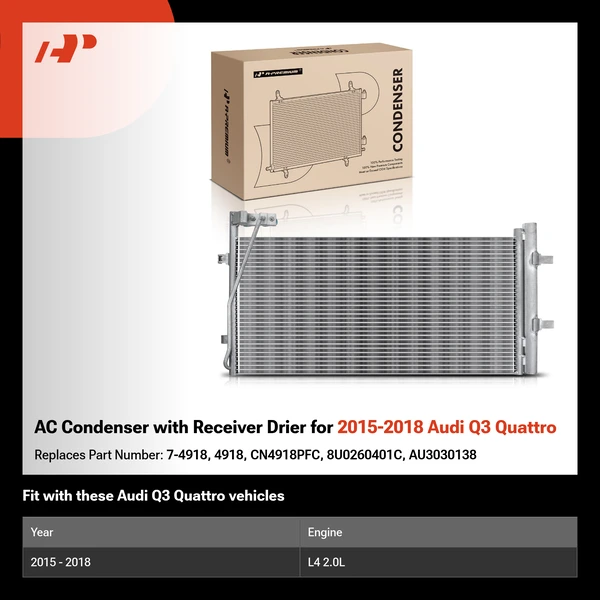 AC Condenser with Receiver Drier for 2015-2018 Audi Q3 Quattro