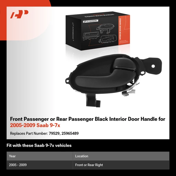 Front Passenger or Rear Passenger Black Interior Door Handle for 2005-2009 Saab 9-7x