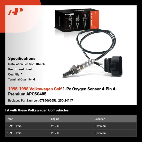 1995-1998 Volkswagen Golf 1-Pc Oxygen Sensor 4-Pin A-Premium APOS0485