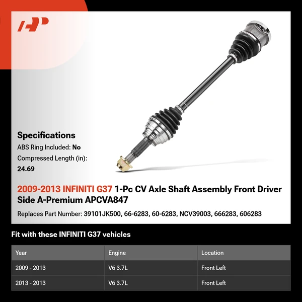 2009-2013 INFINITI G37 1-Pc CV Axle Shaft Assembly Front Driver Side A-Premium APCVA847