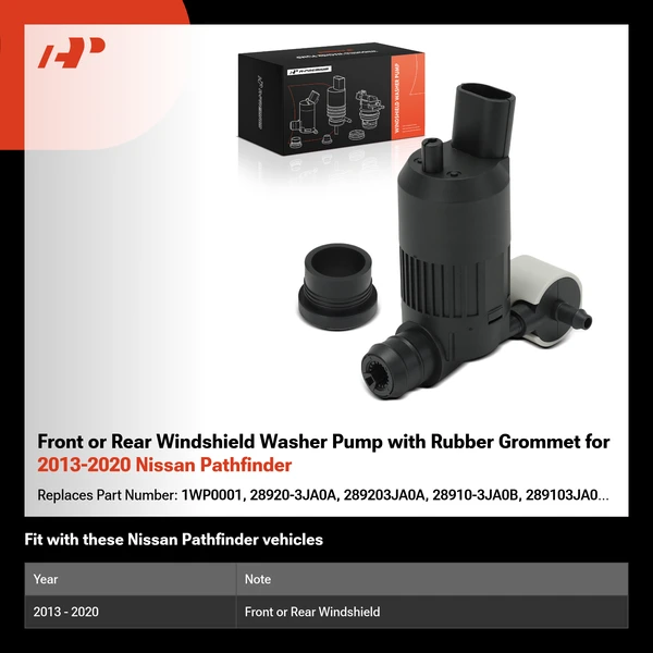 Front or Rear Windshield Washer Pump with Rubber Grommet for 2013-2020 Nissan Pathfinder