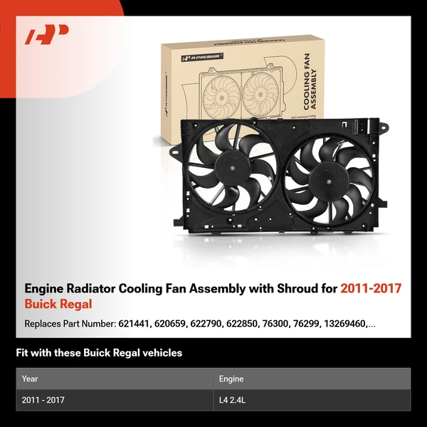 Engine Radiator Cooling Fan Assembly with Shroud for 2011-2017 Buick Regal
