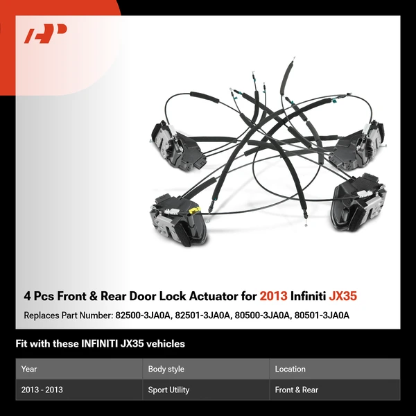 4 Pcs Front & Rear Door Lock Actuator for 2013 Infiniti JX35