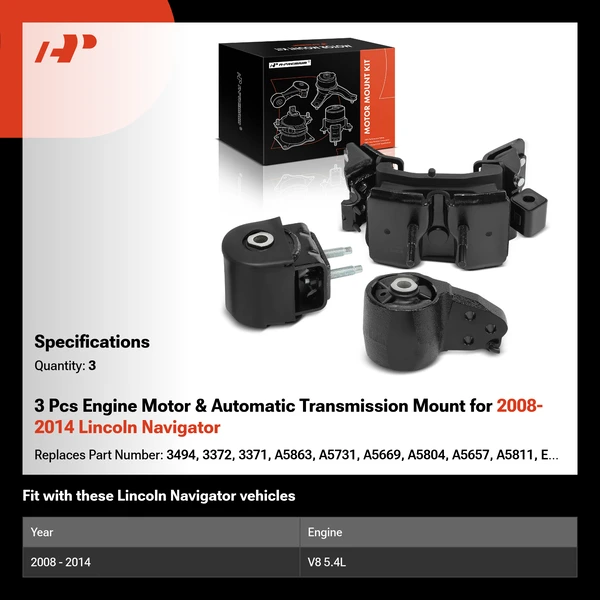 3 Pcs Engine Motor & Automatic Transmission Mount for 2008-2014 Lincoln Navigator
