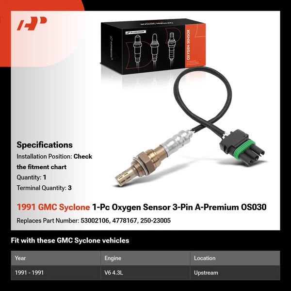 1991 GMC Syclone 1-Pc Oxygen Sensor 3-Pin A-Premium OS030