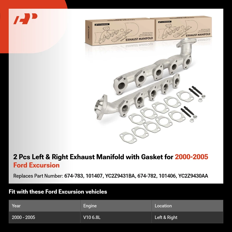 2 Pcs Left & Right Exhaust Manifold with Gasket for 2000-2005 Ford Excursion